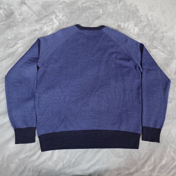 Peter Millar Merino Wool Knit Sweater Mens L Suede Elbow Patch Blue - Picture 4 of 7